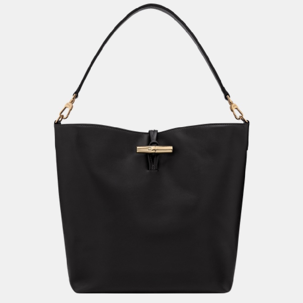 Longchamp Black Leather M Hobo Bag Le Roseau